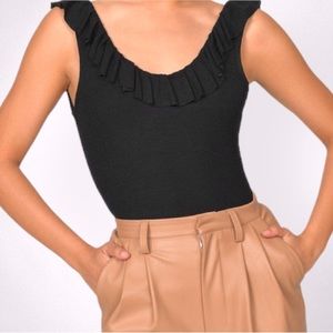 WHO WHAT WEAR Black Eyelet Lace Tank Top